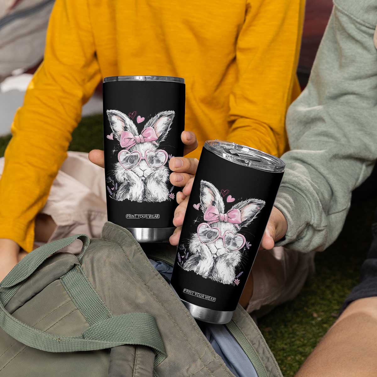 Cute Easter Bunny with Heart Glasses Pink Bow Tumbler Cup Adorable Rabbit Love Aesthetic Gift TS02 Print Your Wear