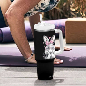Cute Easter Bunny with Heart Glasses Pink Bow Tumbler With Handle Adorable Rabbit Love Aesthetic Gift TS02 Print Your Wear
