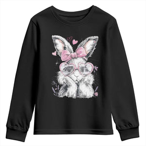 Cute Easter Bunny with Heart Glasses Pink Bow Youth Sweatshirt Adorable Rabbit Love Aesthetic Gift TS02 Black Print Your Wear