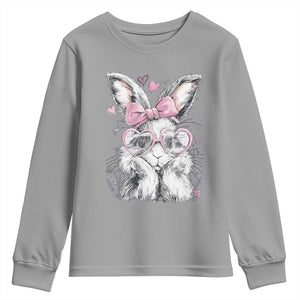Cute Easter Bunny with Heart Glasses Pink Bow Youth Sweatshirt Adorable Rabbit Love Aesthetic Gift TS02 Sport Gray Print Your Wear