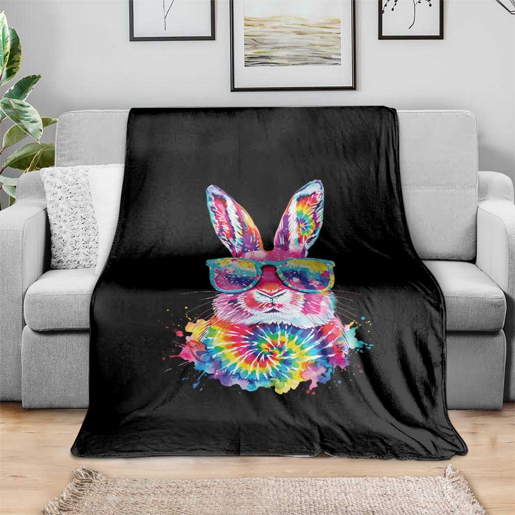 Colorful Tie Dye Bunny with Sunglasses Throw Blanket Cool Easter Rabbit Retro Hippie Vibe Graphic Gift TS02 Print Your Wear