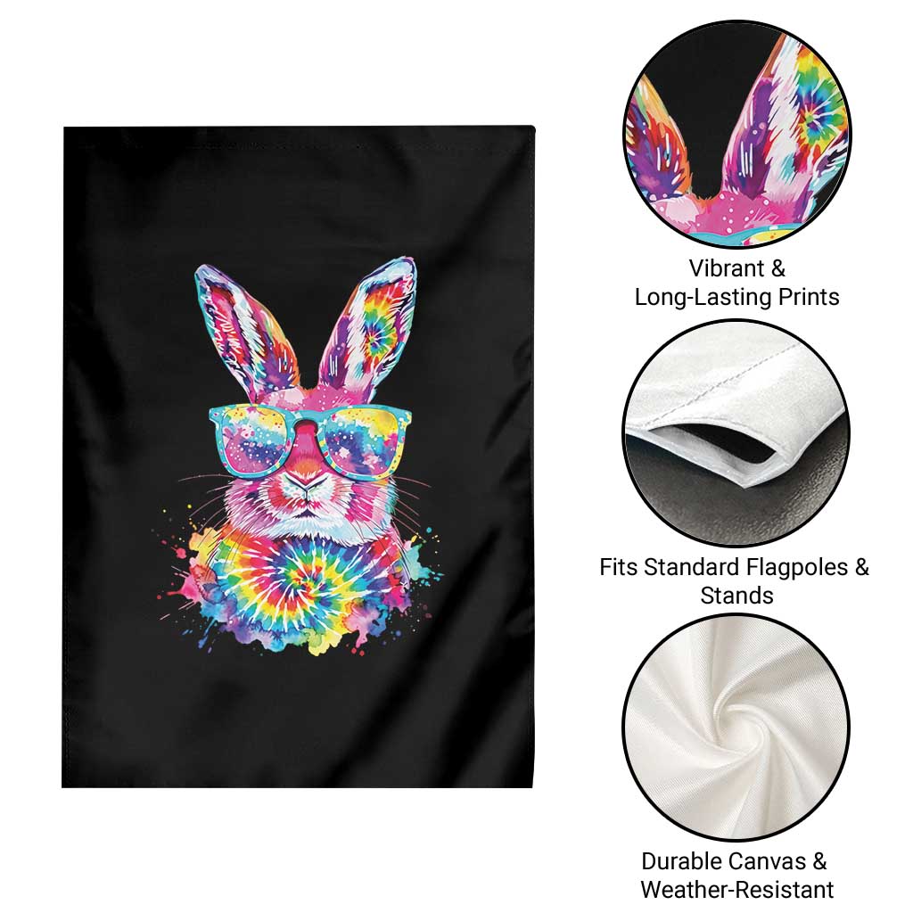 Colorful Tie Dye Bunny with Sunglasses Garden Flag Cool Easter Rabbit Retro Hippie Vibe Graphic Gift TS02 Print Your Wear