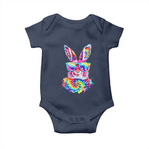 Colorful Tie Dye Bunny with Sunglasses Baby Onesie Cool Easter Rabbit Retro Hippie Vibe Graphic Gift TS02 Navy Print Your Wear