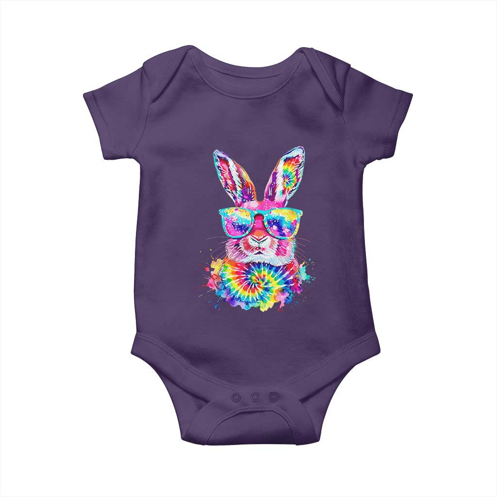 Colorful Tie Dye Bunny with Sunglasses Baby Onesie Cool Easter Rabbit Retro Hippie Vibe Graphic Gift TS02 Purple Print Your Wear