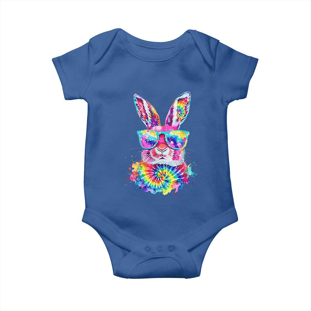 Colorful Tie Dye Bunny with Sunglasses Baby Onesie Cool Easter Rabbit Retro Hippie Vibe Graphic Gift TS02 Royal Blue Print Your Wear