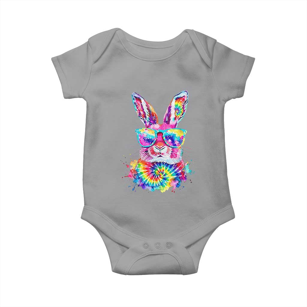 Colorful Tie Dye Bunny with Sunglasses Baby Onesie Cool Easter Rabbit Retro Hippie Vibe Graphic Gift TS02 Sport Gray Print Your Wear