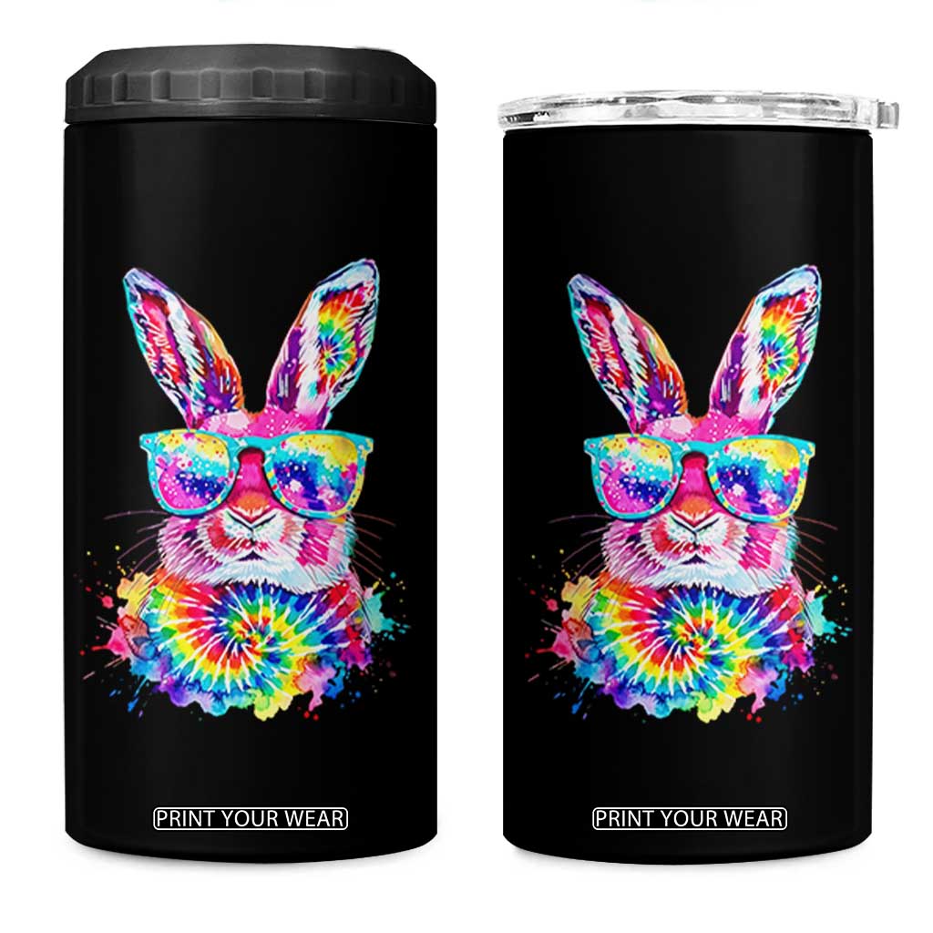 Colorful Tie Dye Bunny with Sunglasses 4 in 1 Can Cooler Tumbler Cool Easter Rabbit Retro Hippie Vibe Graphic Gift TS02 One Size: 16 oz Black Print Your Wear
