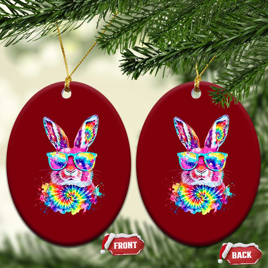 Colorful Tie Dye Bunny with Sunglasses Ceramic Ornament Cool Easter Rabbit Retro Hippie Vibe Graphic Gift TS02 Print Your Wear