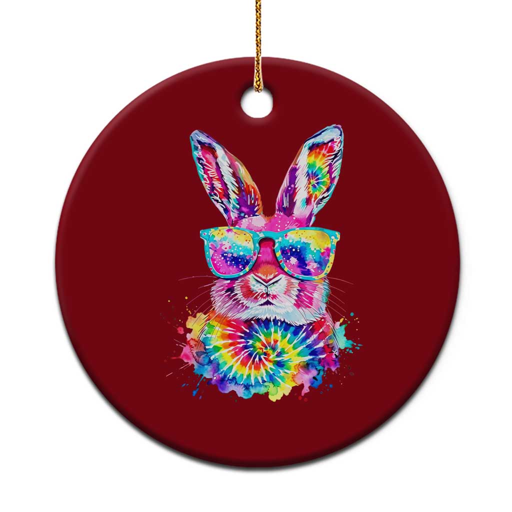 Colorful Tie Dye Bunny with Sunglasses Ceramic Ornament Cool Easter Rabbit Retro Hippie Vibe Graphic Gift TS02 1pc Red Print Your Wear