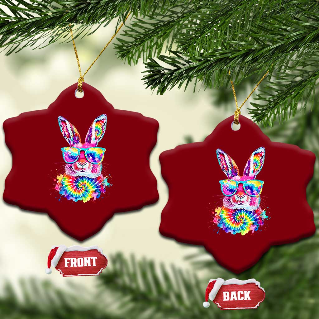 Colorful Tie Dye Bunny with Sunglasses Ceramic Ornament Cool Easter Rabbit Retro Hippie Vibe Graphic Gift TS02 Print Your Wear