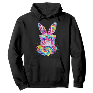Colorful Tie Dye Bunny with Sunglasses Hoodie Cool Easter Rabbit Retro Hippie Vibe Graphic Gift TS02 Black Print Your Wear