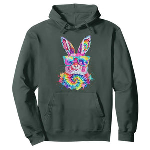 Colorful Tie Dye Bunny with Sunglasses Hoodie Cool Easter Rabbit Retro Hippie Vibe Graphic Gift TS02 Dark Forest Green Print Your Wear
