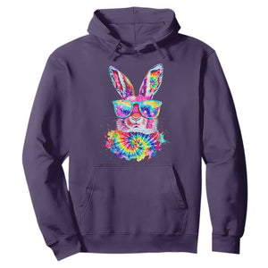 Colorful Tie Dye Bunny with Sunglasses Hoodie Cool Easter Rabbit Retro Hippie Vibe Graphic Gift TS02 Purple Print Your Wear