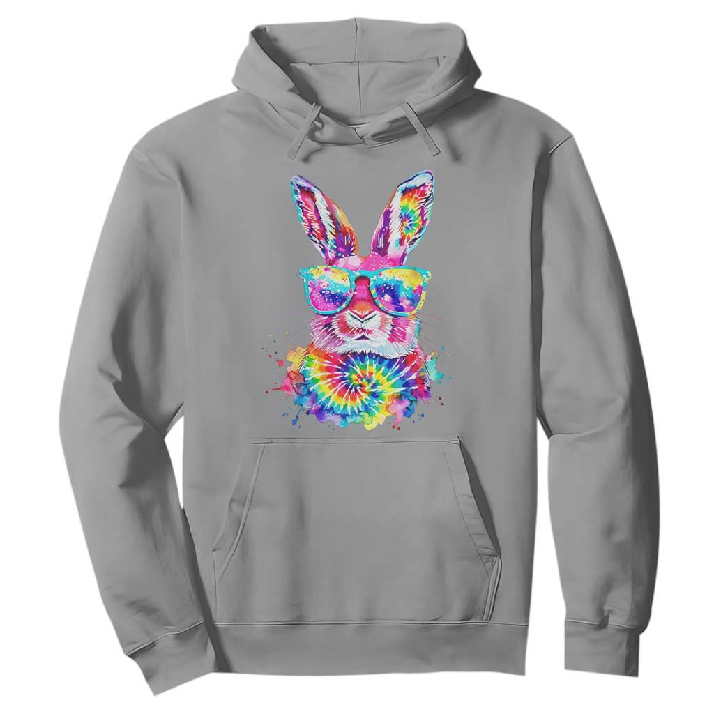 Colorful Tie Dye Bunny with Sunglasses Hoodie Cool Easter Rabbit Retro Hippie Vibe Graphic Gift TS02 Sport Gray Print Your Wear