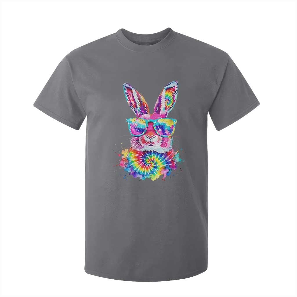 Colorful Tie Dye Bunny with Sunglasses T Shirt For Kid Cool Easter Rabbit Retro Hippie Vibe Graphic Gift TS02 Charcoal Print Your Wear