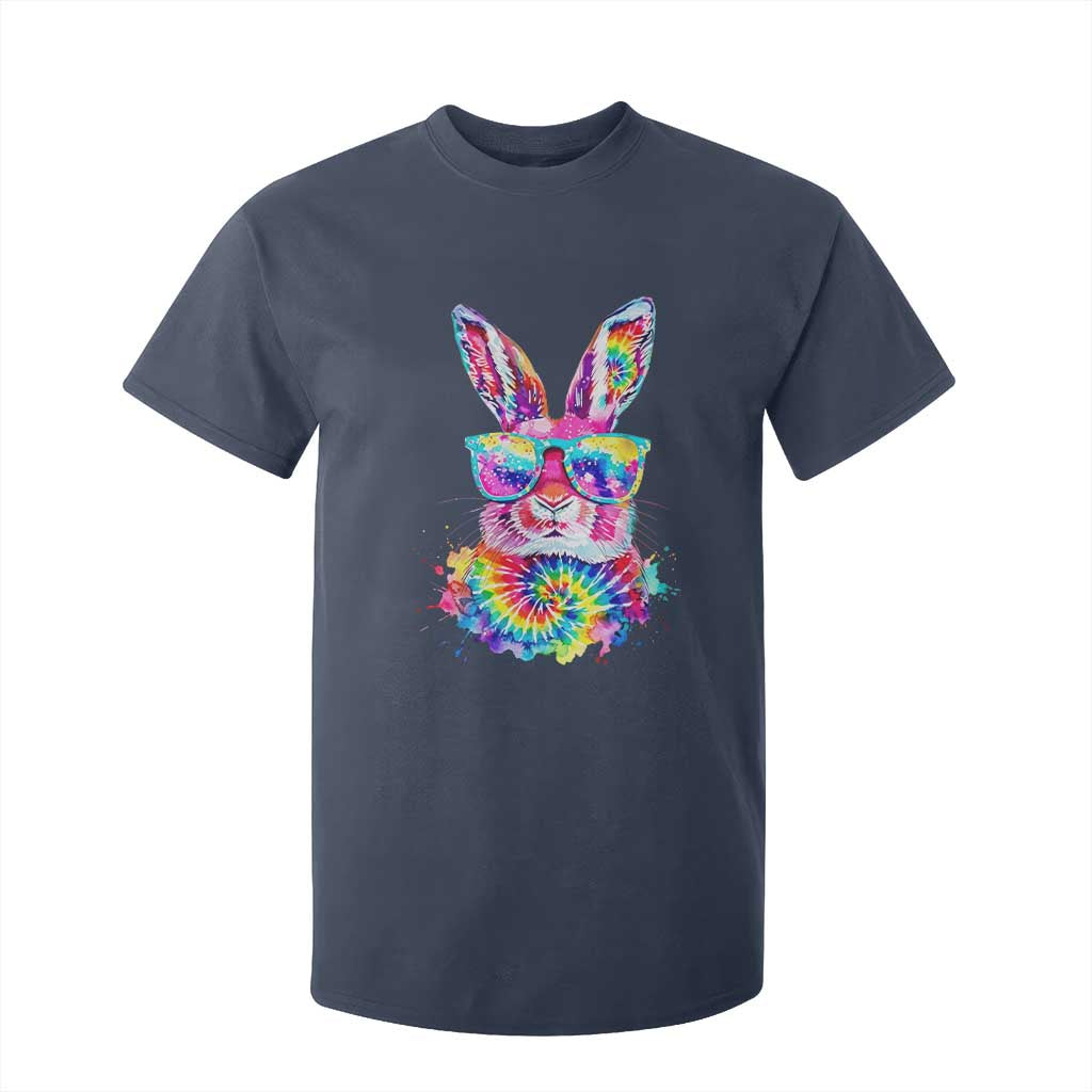 Colorful Tie Dye Bunny with Sunglasses T Shirt For Kid Cool Easter Rabbit Retro Hippie Vibe Graphic Gift TS02 Navy Print Your Wear