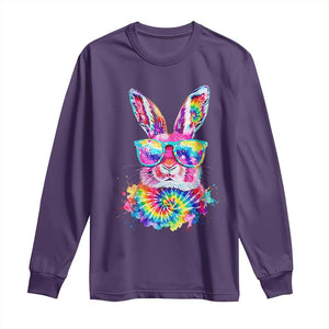Colorful Tie Dye Bunny with Sunglasses Long Sleeve Shirt Cool Easter Rabbit Retro Hippie Vibe Graphic Gift TS02 Purple Print Your Wear