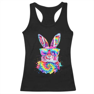 Colorful Tie Dye Bunny with Sunglasses Racerback Tank Top Cool Easter Rabbit Retro Hippie Vibe Graphic Gift TS02 Black Print Your Wear
