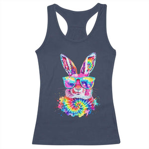 Colorful Tie Dye Bunny with Sunglasses Racerback Tank Top Cool Easter Rabbit Retro Hippie Vibe Graphic Gift TS02 Navy Print Your Wear