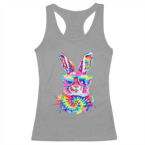 Colorful Tie Dye Bunny with Sunglasses Racerback Tank Top Cool Easter Rabbit Retro Hippie Vibe Graphic Gift TS02 Sport Gray Print Your Wear
