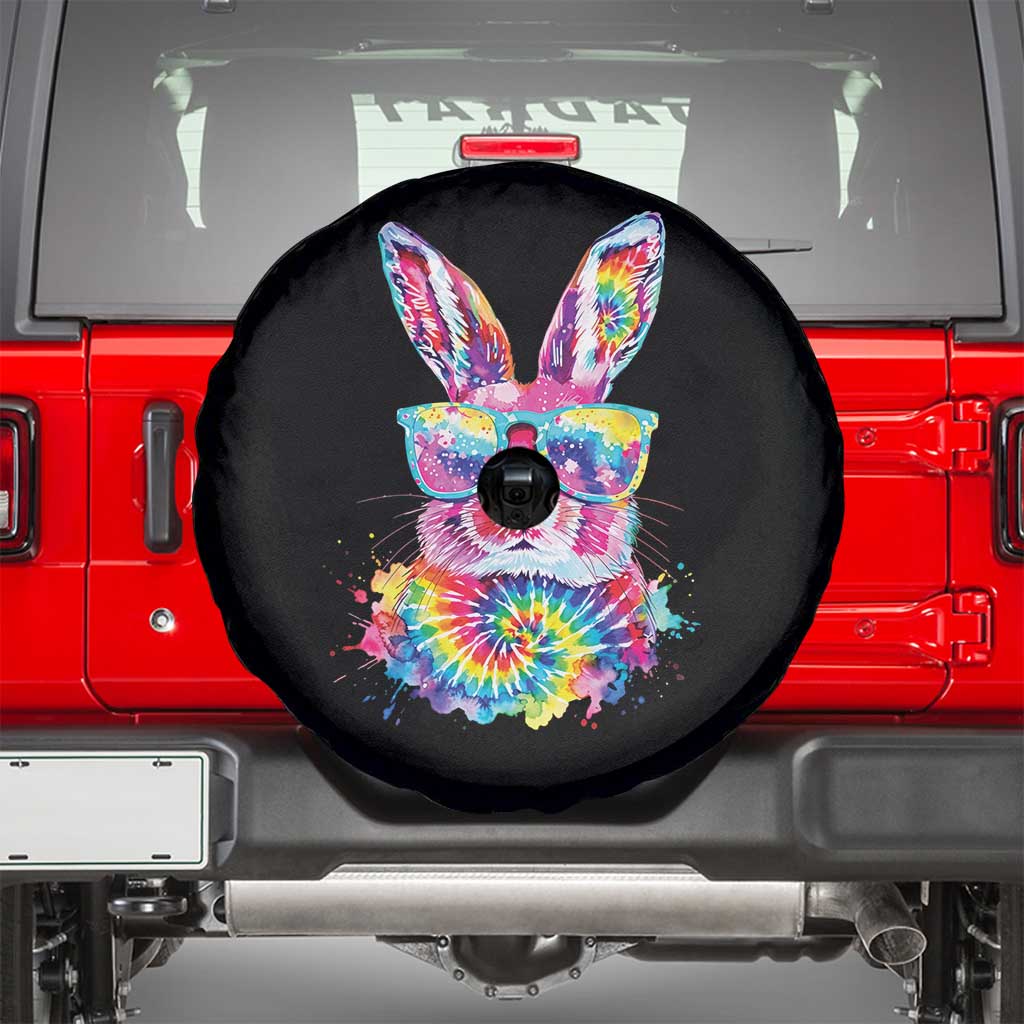 Colorful Tie Dye Bunny with Sunglasses Spare Tire Cover Cool Easter Rabbit Retro Hippie Vibe Graphic Gift TS02 Black Print Your Wear