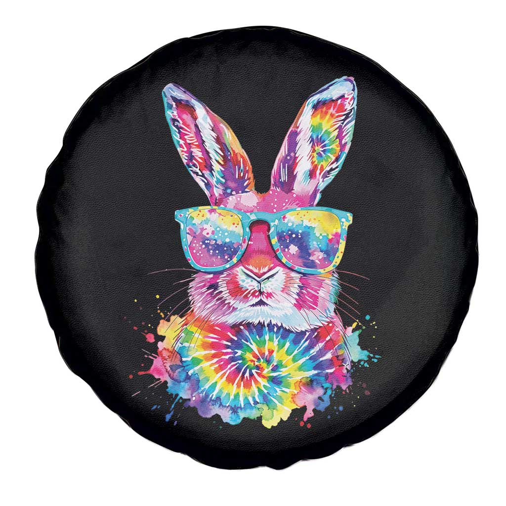 Colorful Tie Dye Bunny with Sunglasses Spare Tire Cover Cool Easter Rabbit Retro Hippie Vibe Graphic Gift TS02 Print Your Wear