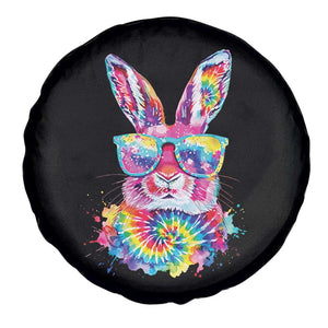 Colorful Tie Dye Bunny with Sunglasses Spare Tire Cover Cool Easter Rabbit Retro Hippie Vibe Graphic Gift TS02 Print Your Wear