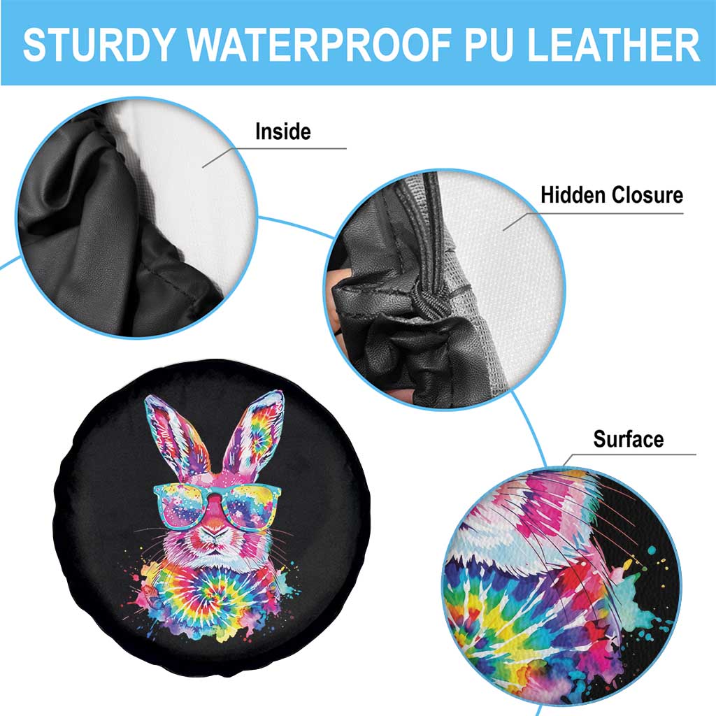 Colorful Tie Dye Bunny with Sunglasses Spare Tire Cover Cool Easter Rabbit Retro Hippie Vibe Graphic Gift TS02 Print Your Wear