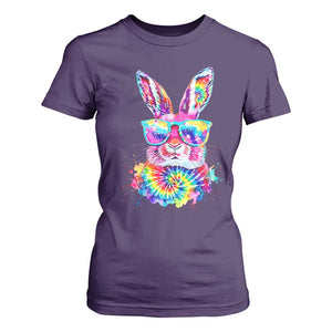 Colorful Tie Dye Bunny with Sunglasses T Shirt For Women Cool Easter Rabbit Retro Hippie Vibe Graphic Gift TS02 Purple Print Your Wear