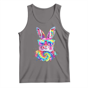 Colorful Tie Dye Bunny with Sunglasses Tank Top Cool Easter Rabbit Retro Hippie Vibe Graphic Gift TS02 Deep Heather Print Your Wear