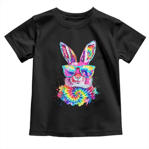 Colorful Tie Dye Bunny with Sunglasses Toddler T Shirt Cool Easter Rabbit Retro Hippie Vibe Graphic Gift TS02 Black Print Your Wear