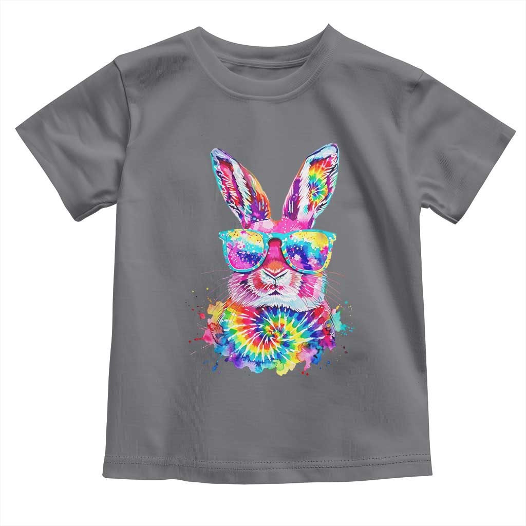 Colorful Tie Dye Bunny with Sunglasses Toddler T Shirt Cool Easter Rabbit Retro Hippie Vibe Graphic Gift TS02 Charcoal Print Your Wear