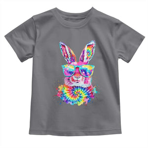 Colorful Tie Dye Bunny with Sunglasses Toddler T Shirt Cool Easter Rabbit Retro Hippie Vibe Graphic Gift TS02 Charcoal Print Your Wear