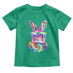 Colorful Tie Dye Bunny with Sunglasses Toddler T Shirt Cool Easter Rabbit Retro Hippie Vibe Graphic Gift TS02 Irish Green Print Your Wear