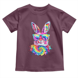 Colorful Tie Dye Bunny with Sunglasses Toddler T Shirt Cool Easter Rabbit Retro Hippie Vibe Graphic Gift TS02 Maroon Print Your Wear