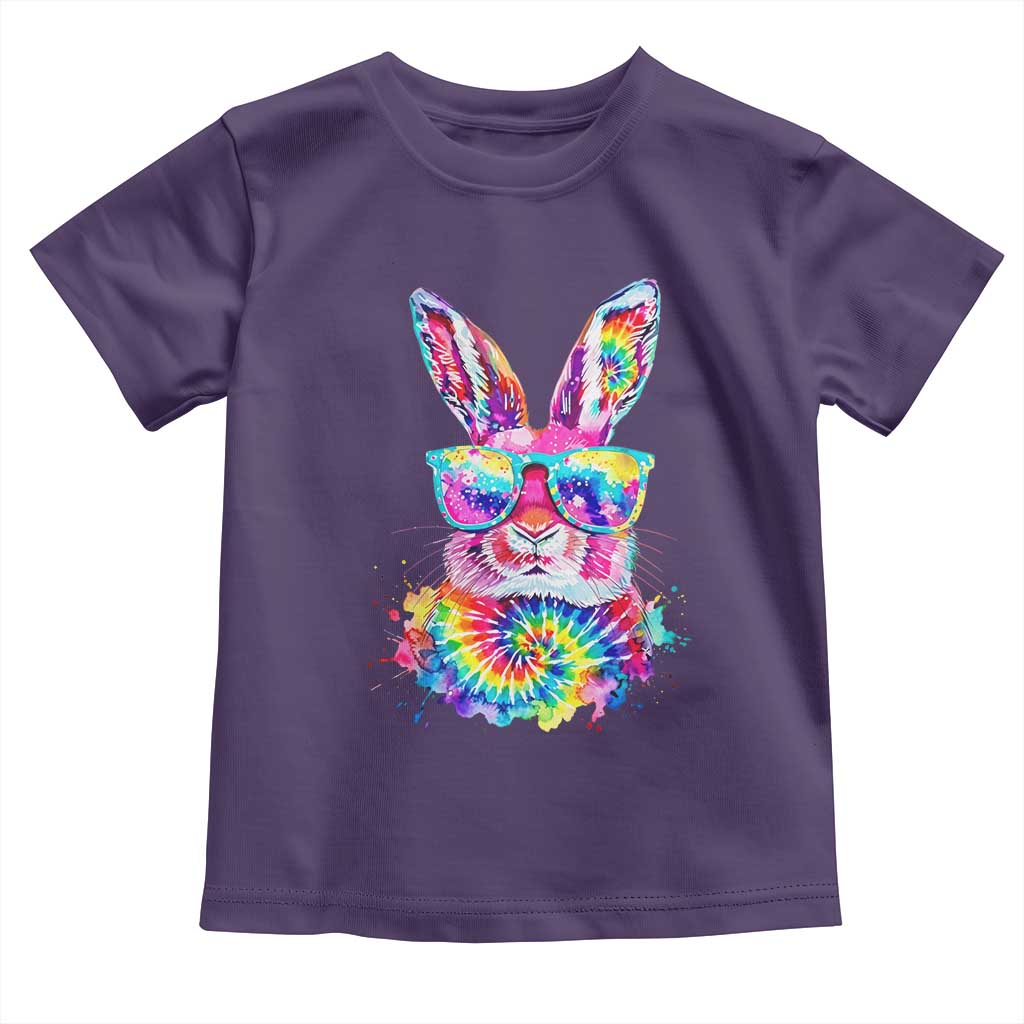Colorful Tie Dye Bunny with Sunglasses Toddler T Shirt Cool Easter Rabbit Retro Hippie Vibe Graphic Gift TS02 Purple Print Your Wear
