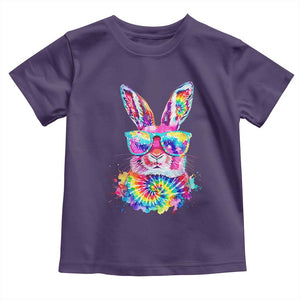 Colorful Tie Dye Bunny with Sunglasses Toddler T Shirt Cool Easter Rabbit Retro Hippie Vibe Graphic Gift TS02 Purple Print Your Wear