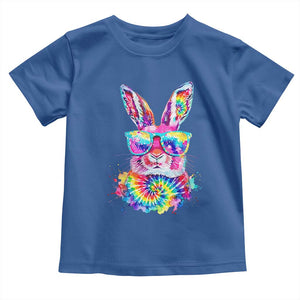 Colorful Tie Dye Bunny with Sunglasses Toddler T Shirt Cool Easter Rabbit Retro Hippie Vibe Graphic Gift TS02 Royal Blue Print Your Wear