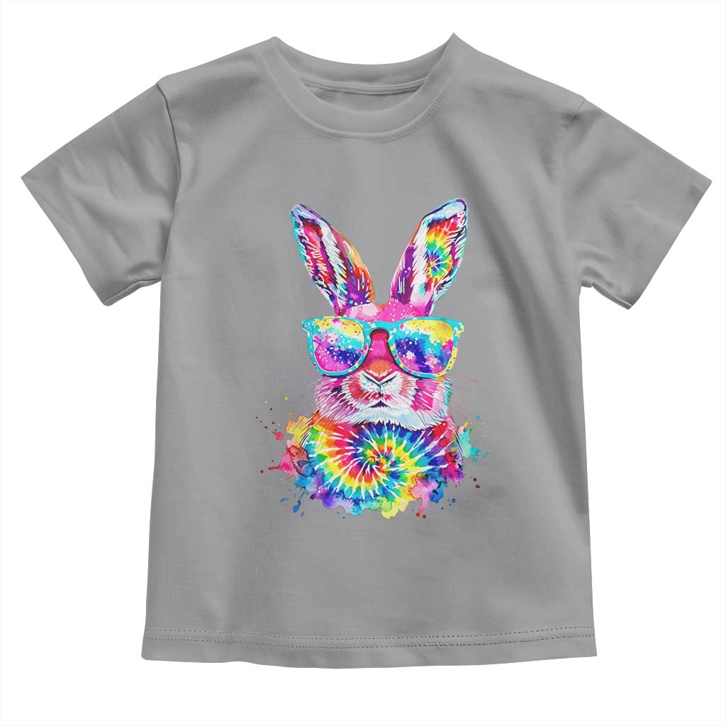 Colorful Tie Dye Bunny with Sunglasses Toddler T Shirt Cool Easter Rabbit Retro Hippie Vibe Graphic Gift TS02 Sport Gray Print Your Wear