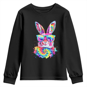 Colorful Tie Dye Bunny with Sunglasses Youth Sweatshirt Cool Easter Rabbit Retro Hippie Vibe Graphic Gift TS02 Black Print Your Wear