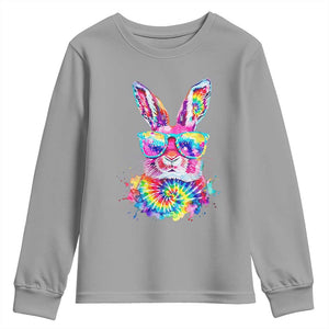 Colorful Tie Dye Bunny with Sunglasses Youth Sweatshirt Cool Easter Rabbit Retro Hippie Vibe Graphic Gift TS02 Sport Gray Print Your Wear