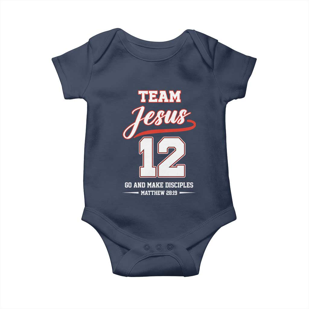 Team Jesus 12 Christian Sports Style Baby Onesie Go And Make Disciples Matthew 28:19 Faith Athletic Inspired Gift TS02 Navy Print Your Wear