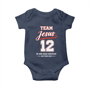 Team Jesus 12 Christian Sports Style Baby Onesie Go And Make Disciples Matthew 28:19 Faith Athletic Inspired Gift TS02 Navy Print Your Wear
