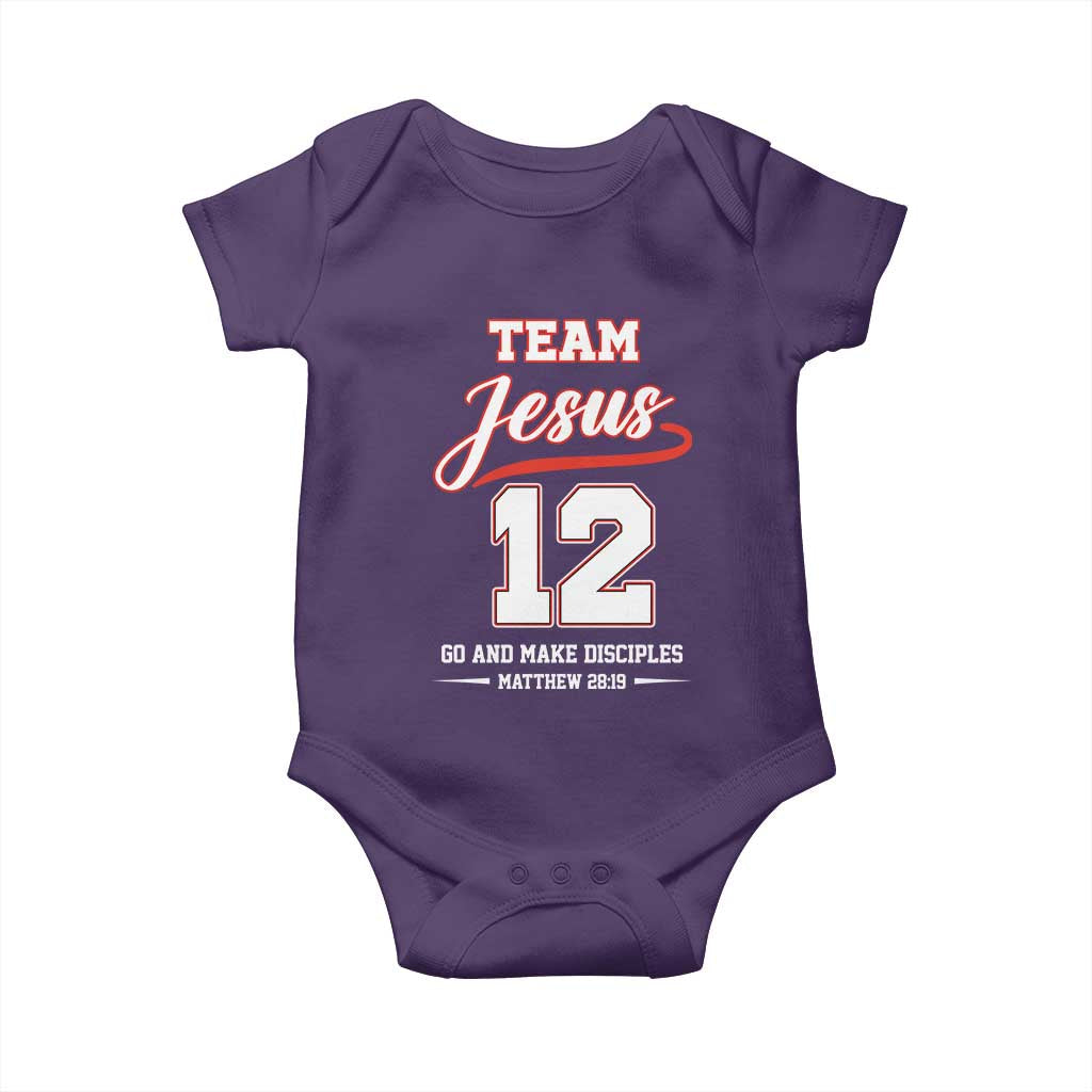 Team Jesus 12 Christian Sports Style Baby Onesie Go And Make Disciples Matthew 28:19 Faith Athletic Inspired Gift TS02 Purple Print Your Wear