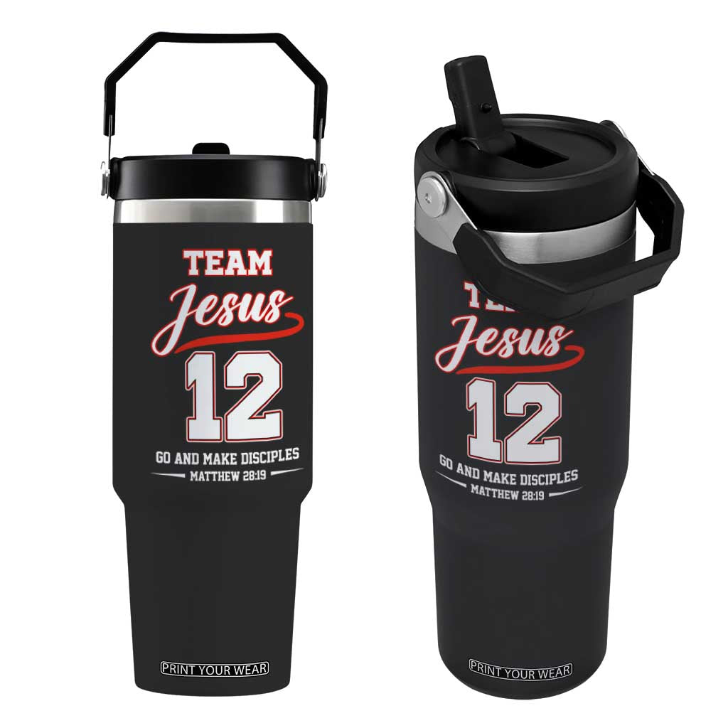 Team Jesus 12 Christian Sports Style Flip Straw Tumbler Go And Make Disciples Matthew 28:19 Faith Athletic Inspired Gift TS02 One Size: 30 oz Black Print Your Wear