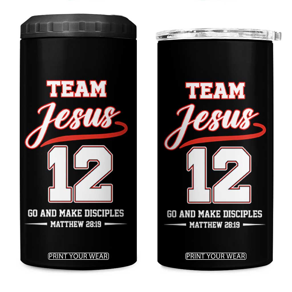 Team Jesus 12 Christian Sports Style 4 in 1 Can Cooler Tumbler Go And Make Disciples Matthew 28:19 Faith Athletic Inspired Gift TS02 One Size: 16 oz Black Print Your Wear