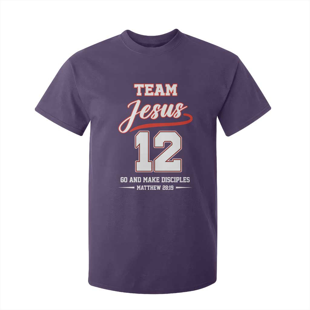 Team Jesus 12 Christian Sports Style T Shirt For Kid Go And Make Disciples Matthew 28:19 Faith Athletic Inspired Gift TS02 Purple Print Your Wear