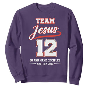 Team Jesus 12 Christian Sports Style Sweatshirt Go And Make Disciples Matthew 28:19 Faith Athletic Inspired Gift TS02 Purple Print Your Wear