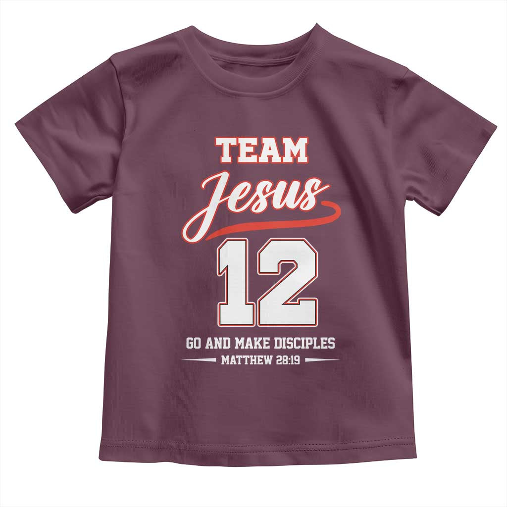 Team Jesus 12 Christian Sports Style Toddler T Shirt Go And Make Disciples Matthew 28:19 Faith Athletic Inspired Gift TS02 Maroon Print Your Wear