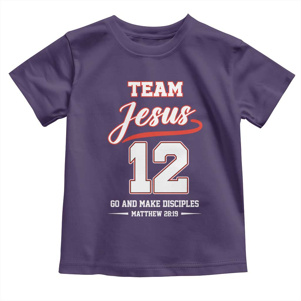 Team Jesus 12 Christian Sports Style Toddler T Shirt Go And Make Disciples Matthew 28:19 Faith Athletic Inspired Gift TS02 Purple Print Your Wear